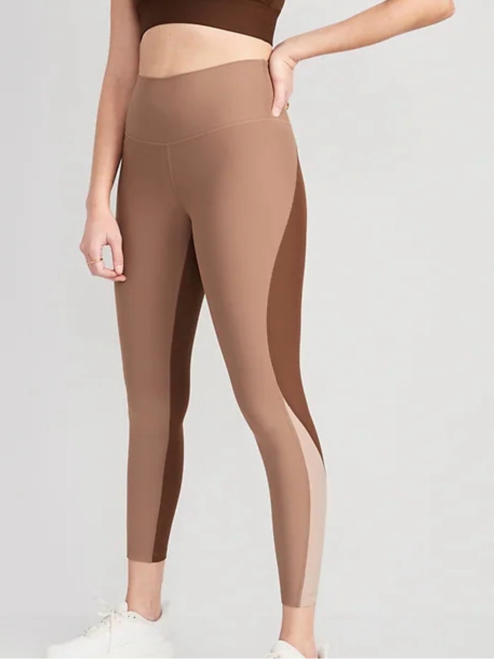 Old Navy Tri-Tone High-Waist Performance Leggings - Brown/Tan/Cream
